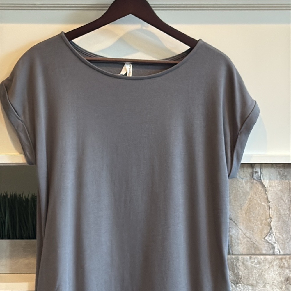 Gray Casual T-Shirt Dress with Pockets - Picture 2 of 10